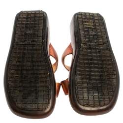 Pre Owned Louis Vuitton Bronze Leather Cross Strap Flat Sandals Size 40.5