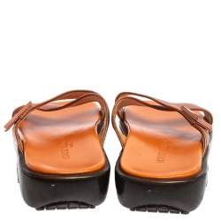 Pre Owned Louis Vuitton Bronze Leather Cross Strap Flat Sandals Size 40.5