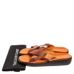 Pre Owned Louis Vuitton Bronze Leather Cross Strap Flat Sandals Size 40.5