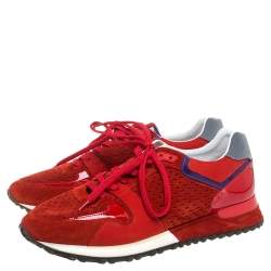 Pre Owned Louis Vuitton Red Perforated Suede And Patent Leather Run Away Low Top Sneakers Size 39