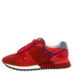 Pre Owned Louis Vuitton Red Perforated Suede And Patent Leather Run Away Low Top Sneakers Size 39