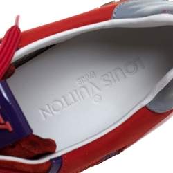 Pre Owned Louis Vuitton Red Perforated Suede And Patent Leather Run Away Low Top Sneakers Size 39