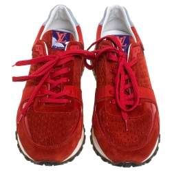 Pre Owned Louis Vuitton Red Perforated Suede And Patent Leather Run Away Low Top Sneakers Size 39