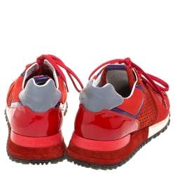 Pre Owned Louis Vuitton Red Perforated Suede And Patent Leather Run Away Low Top Sneakers Size 39