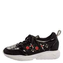 Pre Owned Louis Vuitton Black Patent Leather And Mesh Crystal Embellished Low Top Sneakers Size 39