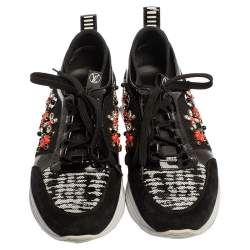 Pre Owned Louis Vuitton Black Patent Leather And Mesh Crystal Embellished Low Top Sneakers Size 39