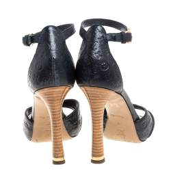 Louis Vuitton Blue Infini Monogram Empreinte Leather Ankle Strap Sandals Size 37