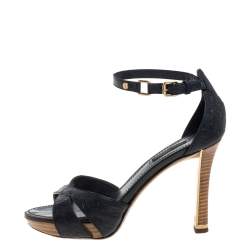 Louis Vuitton Blue Infini Monogram Empreinte Leather Ankle Strap Sandals Size 37