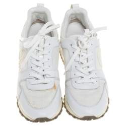 Pre Owned Louis Vuitton White Mesh, Leather and Patent Leather Run Away Lace Up Sneakers Size 37