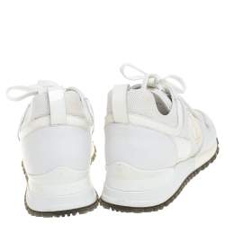 Pre Owned Louis Vuitton White Mesh, Leather and Patent Leather Run Away Lace Up Sneakers Size 37