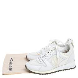 Pre Owned Louis Vuitton White Mesh, Leather and Patent Leather Run Away Lace Up Sneakers Size 37