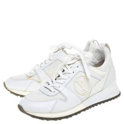 Pre Owned Louis Vuitton White Mesh, Leather and Patent Leather Run Away Lace Up Sneakers Size 37