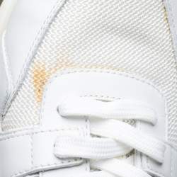 Pre Owned Louis Vuitton White Mesh, Leather and Patent Leather Run Away Lace Up Sneakers Size 37