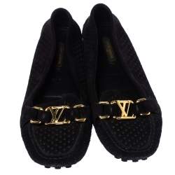 Pre Owned Louis Vuitton Black Perforated Suede Oxford Loafers Size 36.5