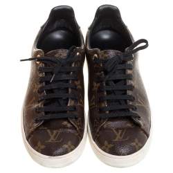 Pre Owned Louis Vuitton Monogram Canvas and Black Patent Leather Frontrow Low Top Sneakers Size 39