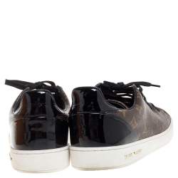 Pre Owned Louis Vuitton Monogram Canvas and Black Patent Leather Frontrow Low Top Sneakers Size 39