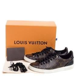 Pre Owned Louis Vuitton Monogram Canvas and Black Patent Leather Frontrow Low Top Sneakers Size 39