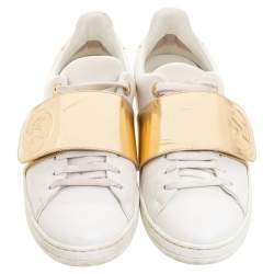 Pre Owned Louis Vuitton White/Gold Leather Frontrow Sneakers Size 37