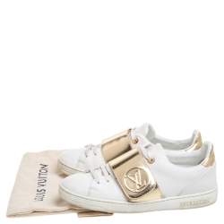 Pre Owned Louis Vuitton White/Gold Leather Frontrow Sneakers Size 37