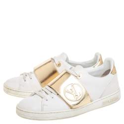 Pre Owned Louis Vuitton White/Gold Leather Frontrow Sneakers Size 37
