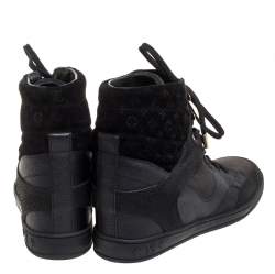 مملوكة مسبقًا Louis Vuitton Black Monogram Suede and Leather Cliff Top Lace Up Sneakers Size 39.5