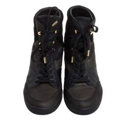 مملوكة مسبقًا Louis Vuitton Black Monogram Suede and Leather Cliff Top Lace Up Sneakers Size 39.5