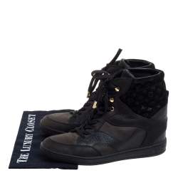 مملوكة مسبقًا Louis Vuitton Black Monogram Suede and Leather Cliff Top Lace Up Sneakers Size 39.5