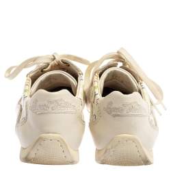 Pre Owned Louis Vuitton White Leather And Multicolor Monogram Canvas Lace Up Sneakers Size 38