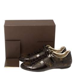 مملوكة مسبقًا Louis Vuitton Brown Patent Leather And Monogram Canvas Lace Up Sneakers Size 39