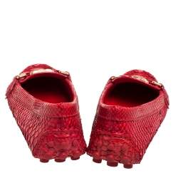 Pre Owned حذاء لوفرز لوي فيتون جلد ثعبان أحمر مقاس 35