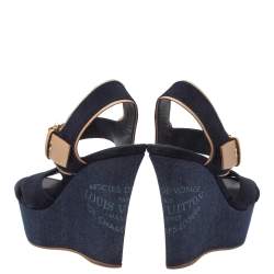 مملوكة مسبقًا صندل لوي فيتون كعب روكي دنيم و سويدي أزرق مقاس 36.5