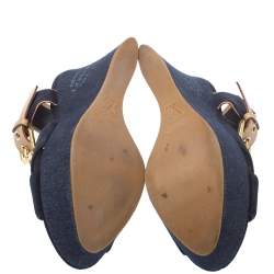 مملوكة مسبقًا صندل لوي فيتون كعب روكي دنيم و سويدي أزرق مقاس 36.5