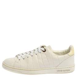 Louis Vuitton White Croc Embossed Leather Low Top Sneakers Size 37.5