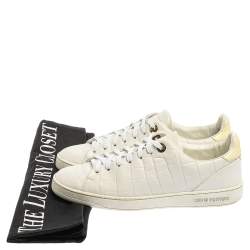 Louis Vuitton White Croc Embossed Leather Low Top Sneakers Size 37.5