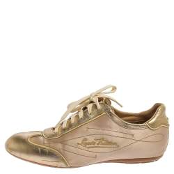 مملوكة مسبقًا حذاء رياضي لوي فيتون منخفض من أعلى جلد و ساتان بيج و ذهبي مقاس 38.5