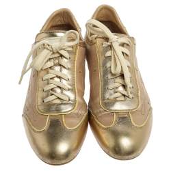 مملوكة مسبقًا حذاء رياضي لوي فيتون منخفض من أعلى جلد و ساتان بيج و ذهبي مقاس 38.5