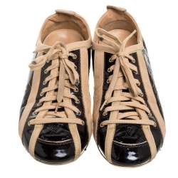 Louis Vuitton Amarante/Beige Monogram Vernis and Leather Low Top Sneakers Size 38.5