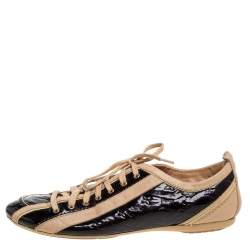 Louis Vuitton Amarante/Beige Monogram Vernis and Leather Low Top Sneakers Size 38.5