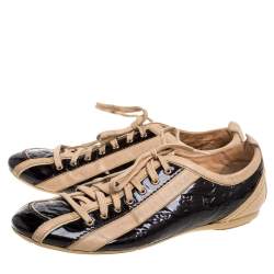 Louis Vuitton Amarante/Beige Monogram Vernis and Leather Low Top Sneakers Size 38.5