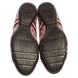 Pre Owned Louis Vuitton Cherry Red Monogram Mini Lin Lace Sneakers Size 38