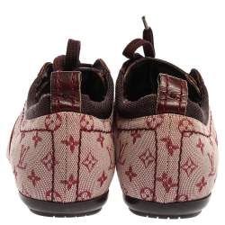 Pre Owned Louis Vuitton Cherry Red Monogram Mini Lin Lace Sneakers Size 38