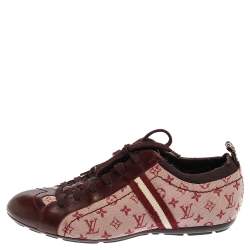 Pre Owned Louis Vuitton Cherry Red Monogram Mini Lin Lace Sneakers Size 38