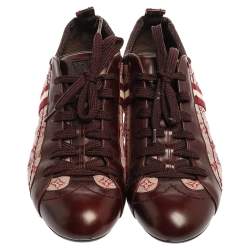 Pre Owned Louis Vuitton Cherry Red Monogram Mini Lin Lace Sneakers Size 38