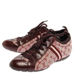 Pre Owned Louis Vuitton Cherry Red Monogram Mini Lin Lace Sneakers Size 38