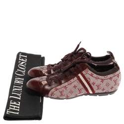 Pre Owned Louis Vuitton Cherry Red Monogram Mini Lin Lace Sneakers Size 38
