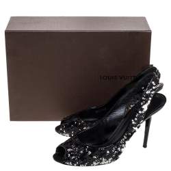 Pre Owned Louis Vuitton Two Tone Sequins Liza Peep Toe Slingback Sandals Size 38