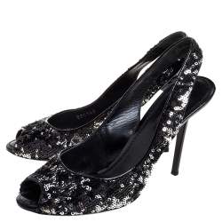 Pre Owned Louis Vuitton Two Tone Sequins Liza Peep Toe Slingback Sandals Size 38