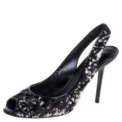 Pre Owned Louis Vuitton Two Tone Sequins Liza Peep Toe Slingback Sandals Size 38