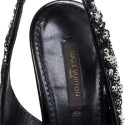 Pre Owned Louis Vuitton Two Tone Sequins Liza Peep Toe Slingback Sandals Size 38