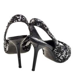 Pre Owned Louis Vuitton Two Tone Sequins Liza Peep Toe Slingback Sandals Size 38